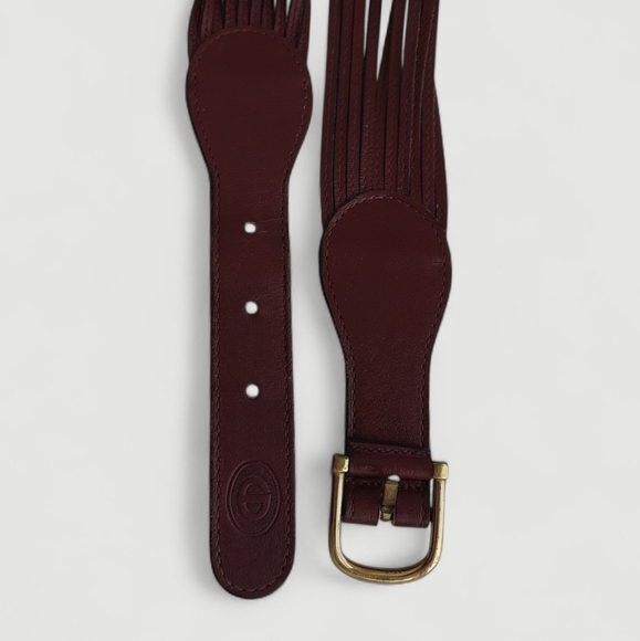 70\'s DIOR Burgundy Leather Lacing Belt Vintage Logo Gold Strappy Retro main image 10